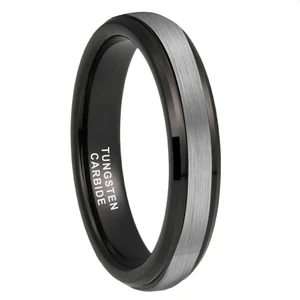 Coolstyle Jewelry 4mm Wholesale Two Tone Black Tungsten Finger Ring for Women Men Dropshipping Fashion Engagement Wedding Band
