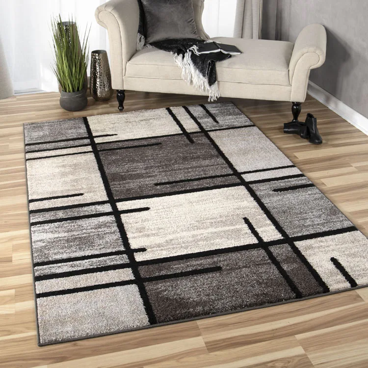 Modern Printed Polyester Carpet Rugs 3d Design Living Room Carpets Geometric Charcoal Area Rug