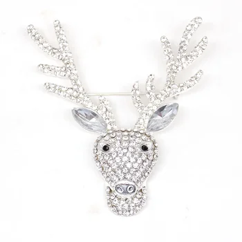 Large Clear Crystal  Elk with Antlers Brooches Alloy Animal Deer Brooch Pin Christmas Holiday Lapel Pin