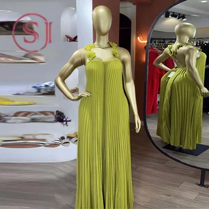 SU943 Summer dress ladies Clothing Boutique Women Sexy 3d Floral Strap Pleated Maxi Dresses Sleeveless Party Elegant Long Dress