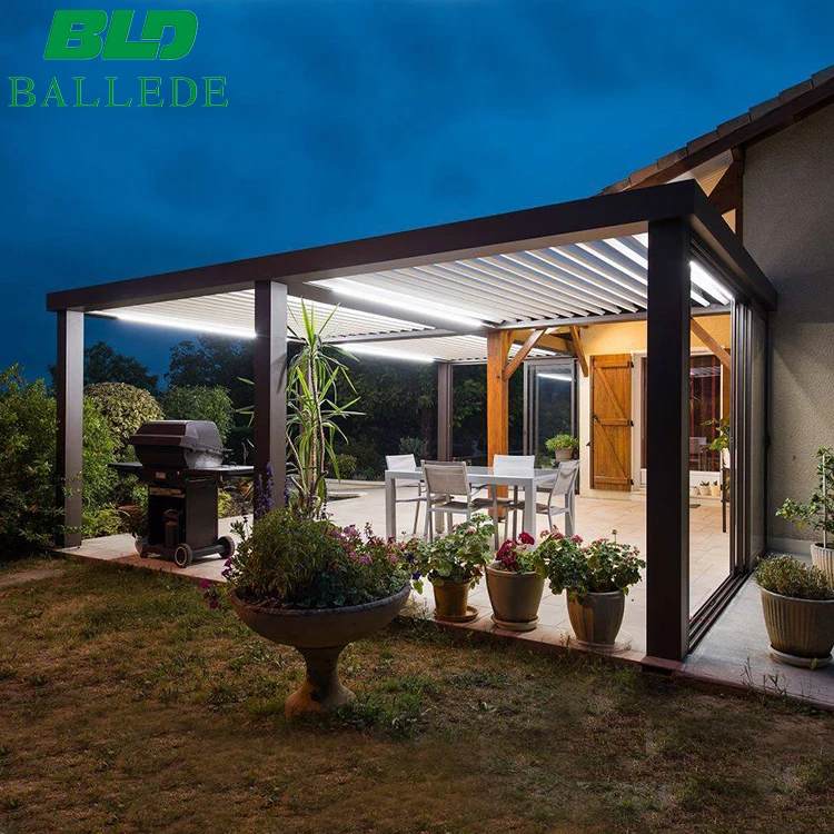 Most Popular Modern Patio Pergola Gazebo Aluminum Adjustable Outdoor Louvered Pergola With Curtains and Netting