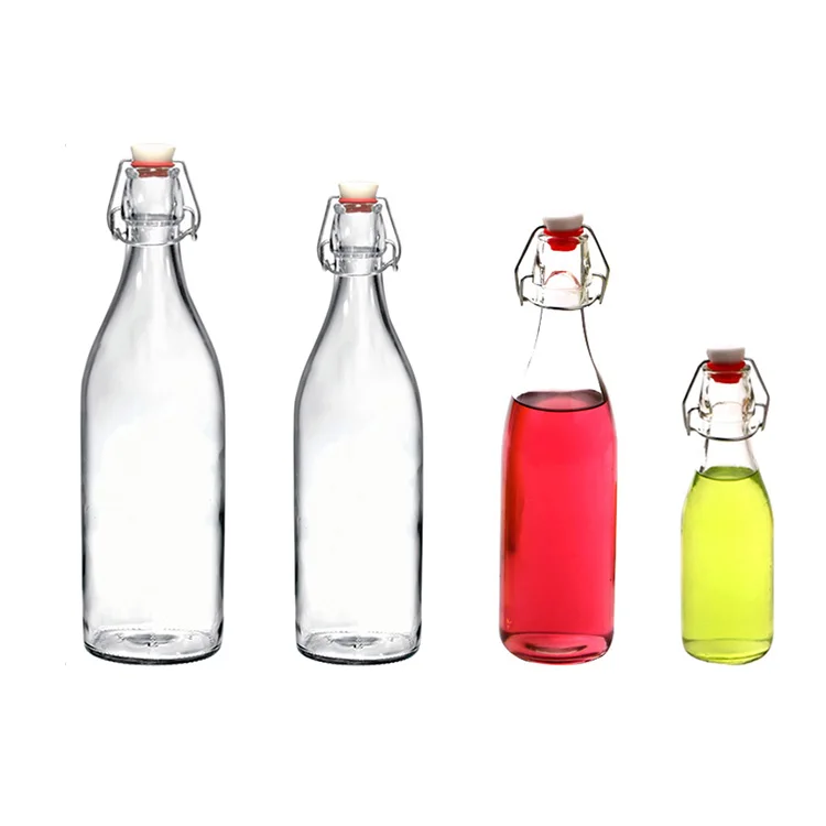 250ml 500ml 750ml 1000ml Clear Swing Top Stopper Glass Beer Bottle for Juice Kombucha
