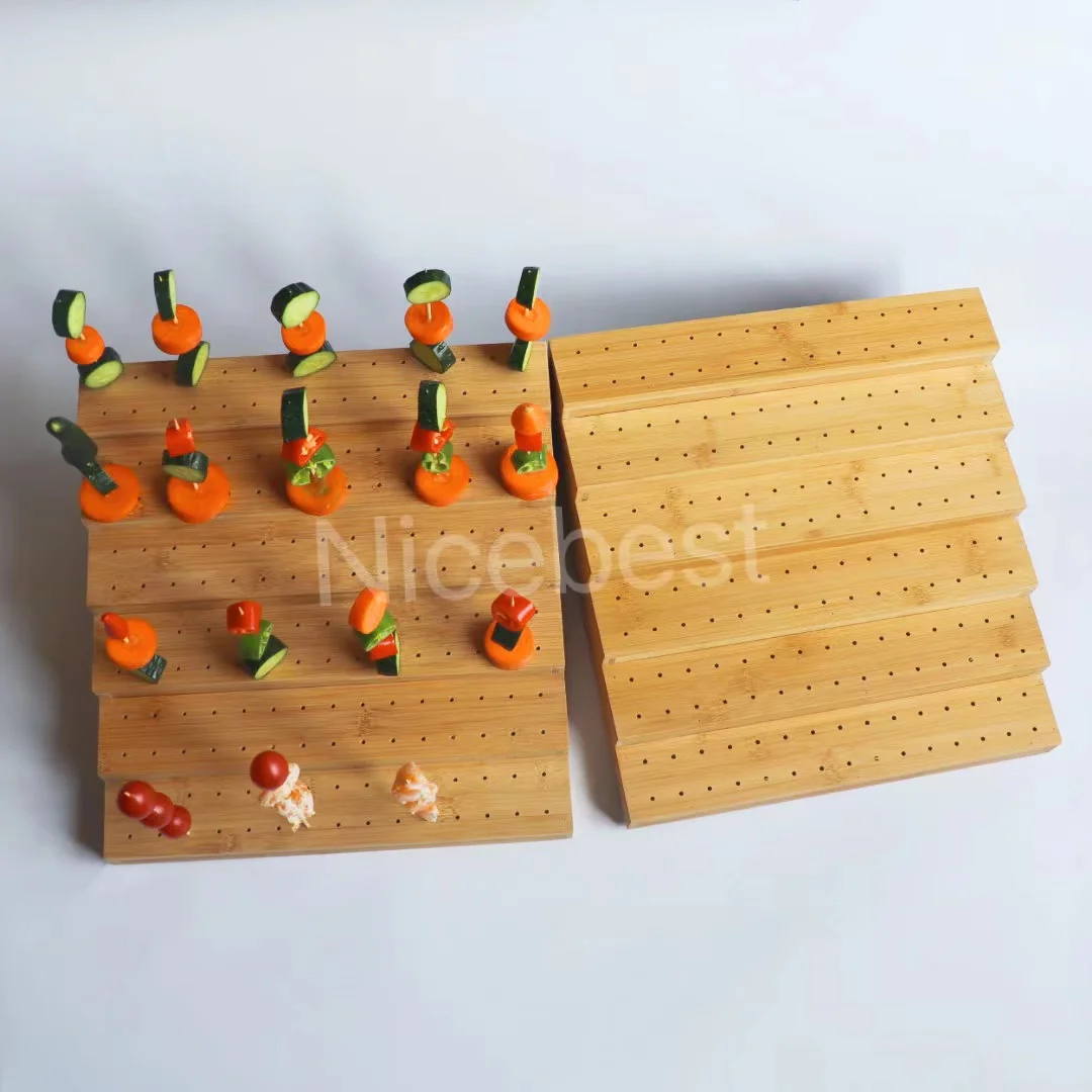 FINGERINSPIRE Support Brochettes Bambou 70 Trous - Présentoir Rectangulaire Pour Apéritif Et Fruits