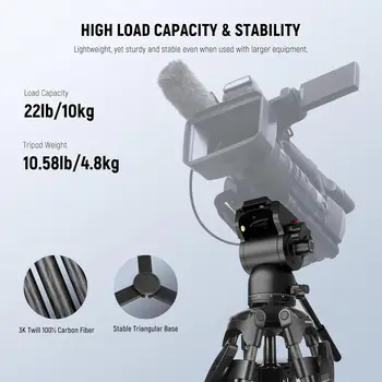 NEEWER LL34 78" Video Camera Tripod One Step Quick Release with Adjustable Damping Fluid Head, Heavy Duty Carbon Fiber Tripod detail image