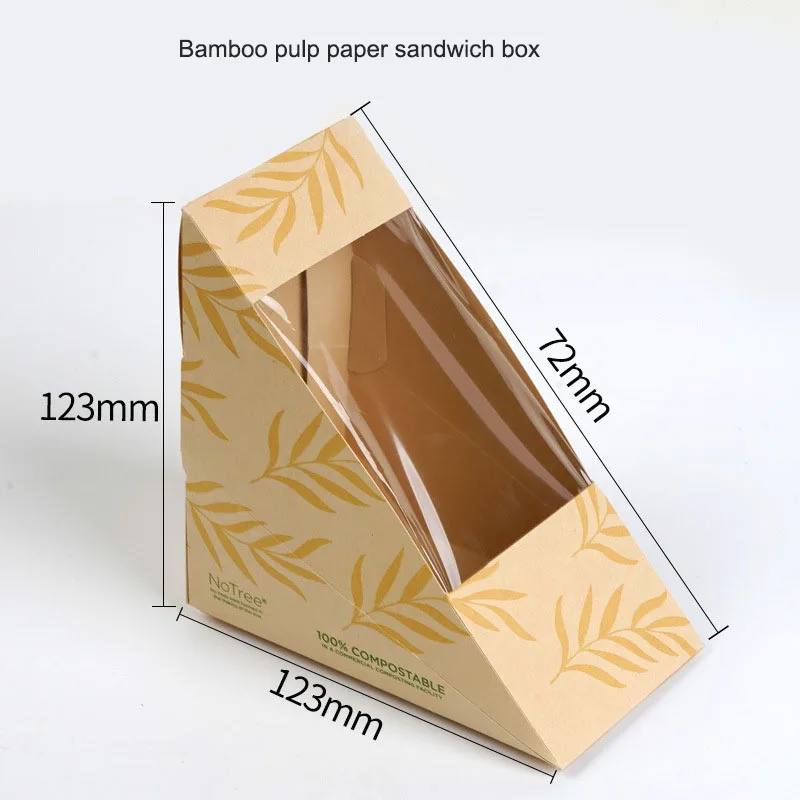 Bamboo Paper Sandwich Box Triangle Bakery Cake Bread Boxes Cheese Sandwiches Pastry Food Packaging Boxes factory