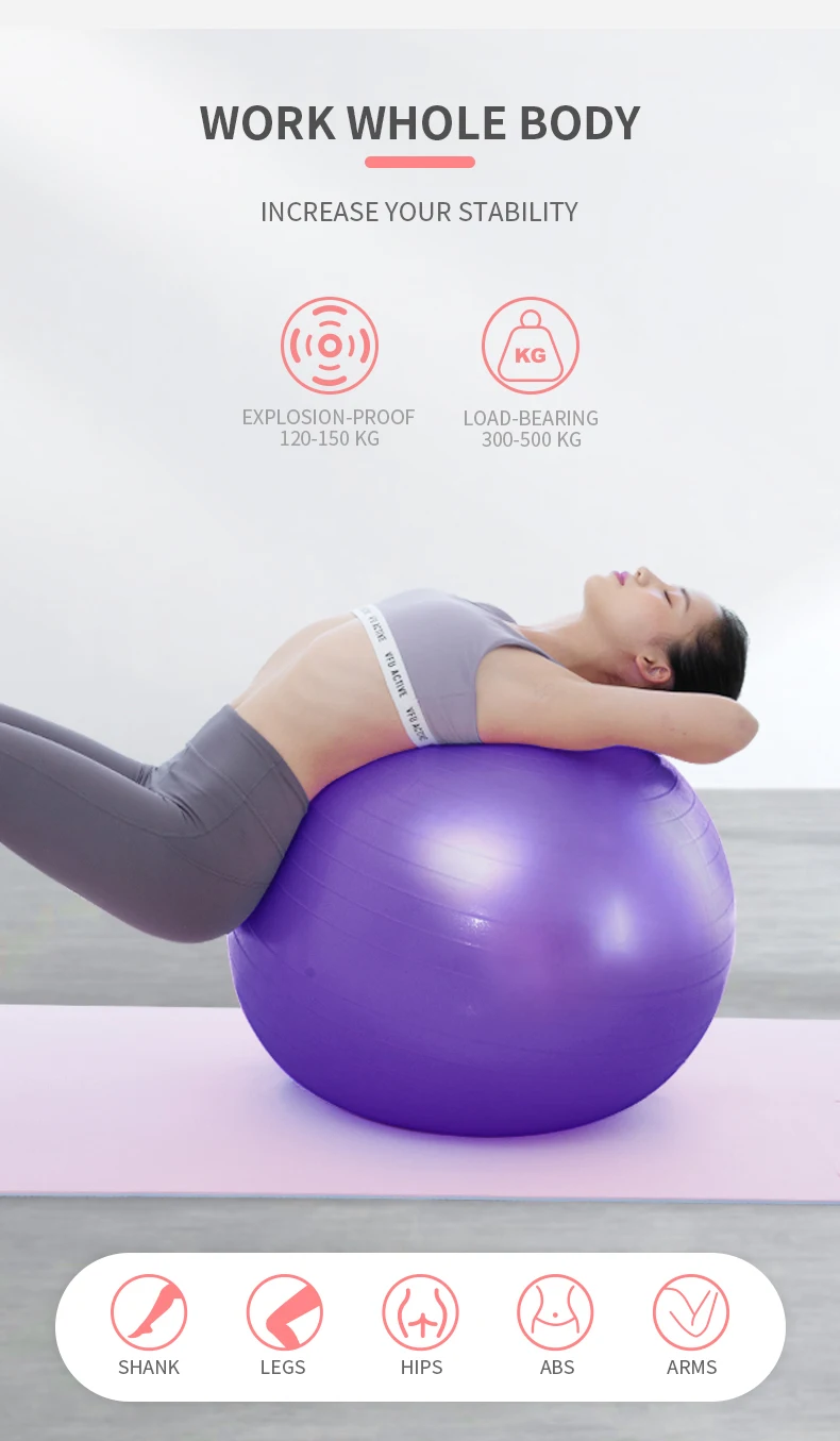 2022 Custom Logo Anti Burst Big Core Pilates Wholesale Exercise Fitness Gym 45cm 55cm 65cm 75cm PVC Yoga Ball