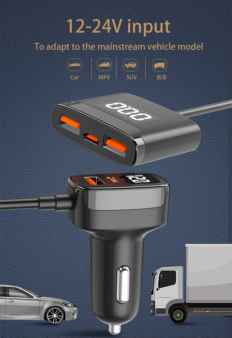 5 Multi Ports Fast Car Charger 78w Usb C Car Charger Pd Qc 3.0 Type C