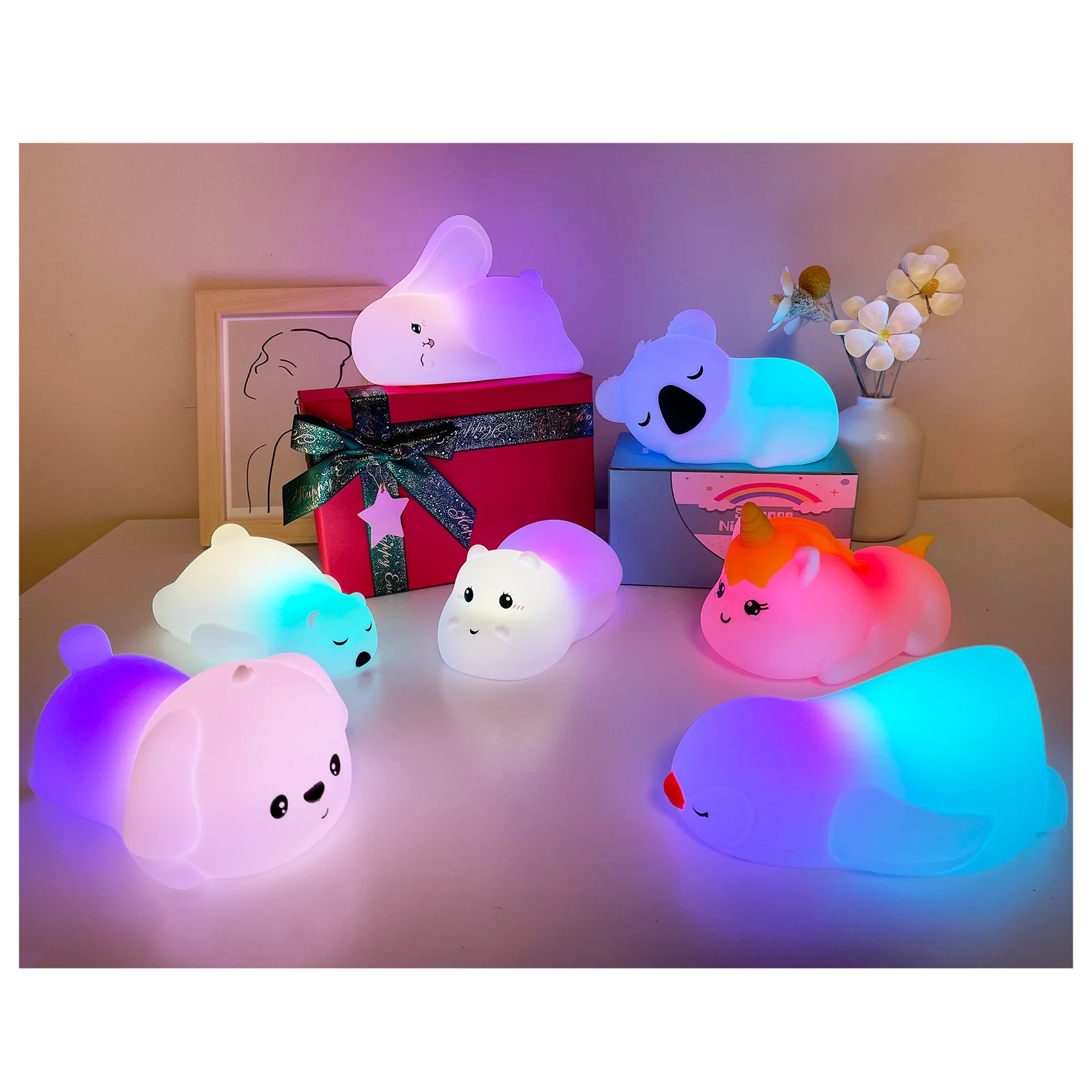 Touch RGB Led USB Rechargeable Light up Toys Small Led Night Light Silicone Soft 3D Animal New Modern Led Table Lamp for Gifts