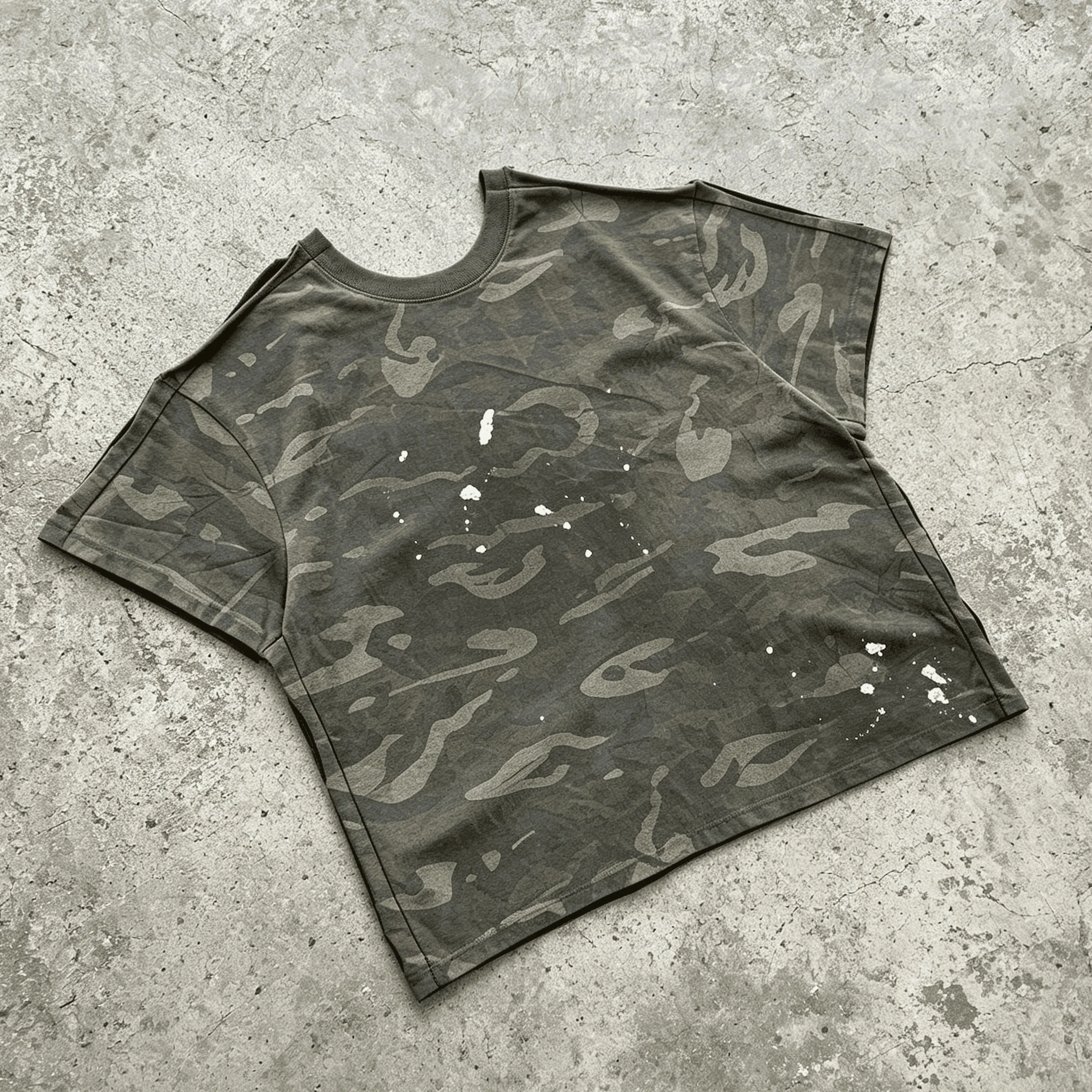 Custom Y2K Camo Cropped T Shirt Mens Oversized Heavyweight Cotton Streetwear Splash Ink Retro Casual Hip Hop Tee gallery 7