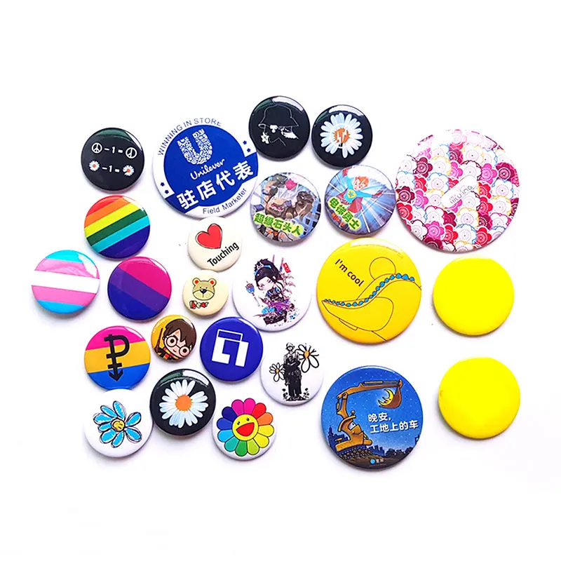 Popular Design Cheap Custom Metal Tin Tinplate logo Printed Fun Funny smiley Smile Face Pin Button Badge with Deluxe Clutch