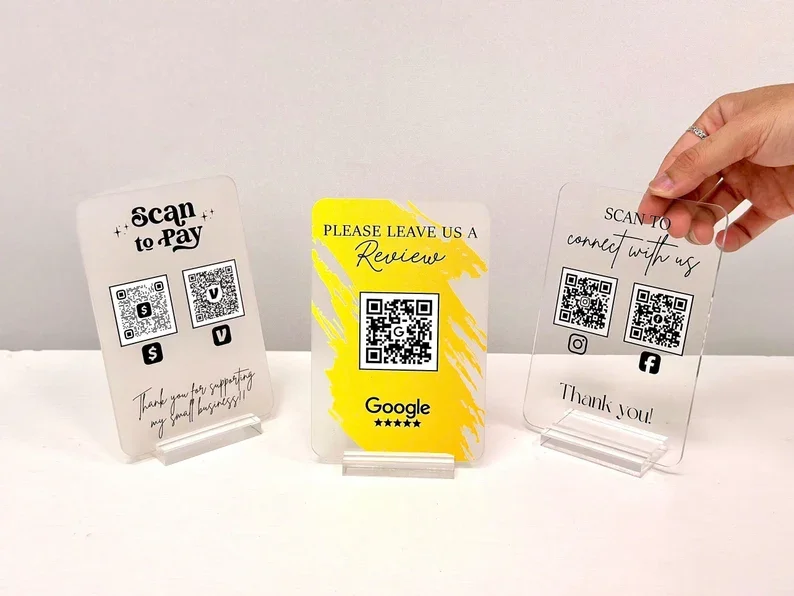 Bespoke Scan to Review Connect with US Acrylic Pay Plaque QR Social ...
