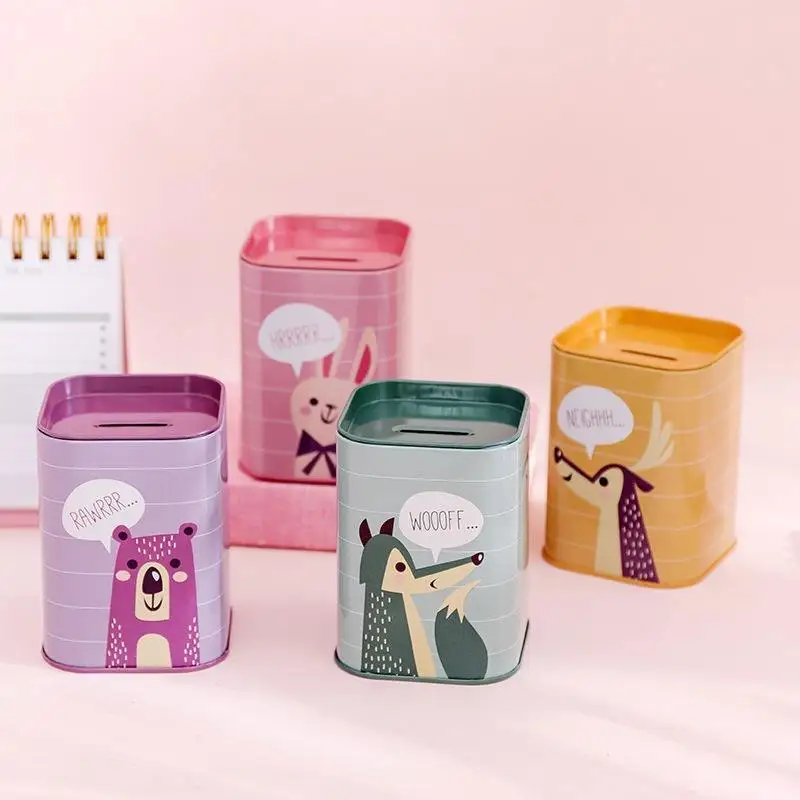 Factory Customized Metal Tin Piggy Bank for Kids Square Canister Saving Money Box Metal Coin Bank Tin Can With Openable Lid