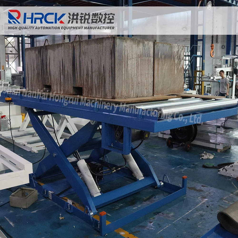 Hongrui Reliable 3 Tons Hydraulic Scissor Lift Table with Powered Roller Surface OEM with CE Certificate