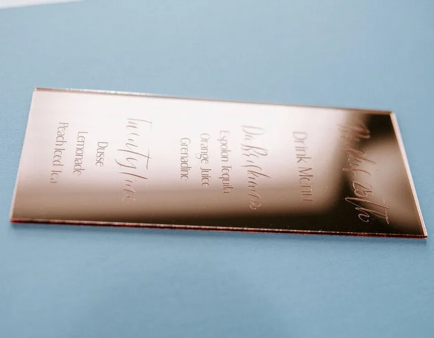 Золотистое зеркало на заказ акриловая Свадебная карта меню с гравировкой