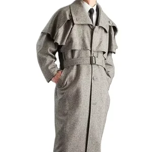 Men's Lapel Coat Casual Suit Wool Outdoor with Lining Long Coats Cloak Single Breasted Waistband Men Clothing Overcoat
