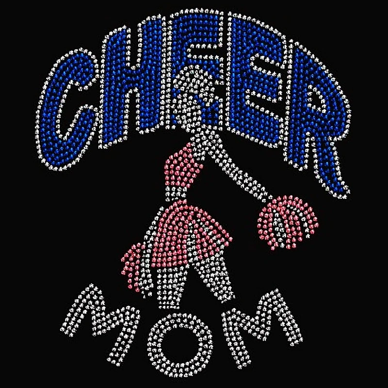 Free sample rhinestone women t shirt heat transfer printing cheer mom baseball love hotfix rhinestone transfer