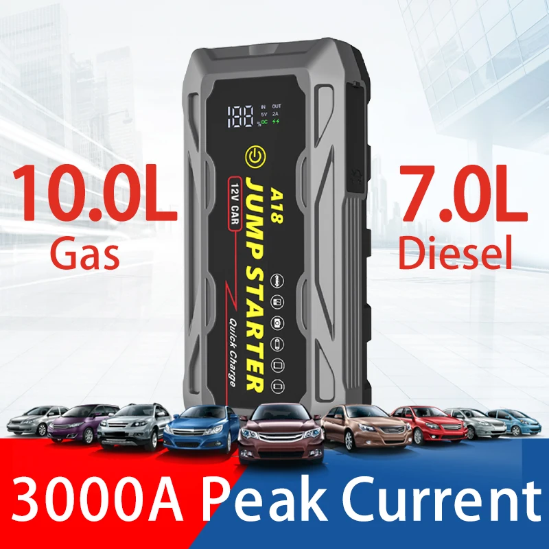 Rugged Geek 18000mah 1000A 12V portable powerbank jump starter with LCD car jump start