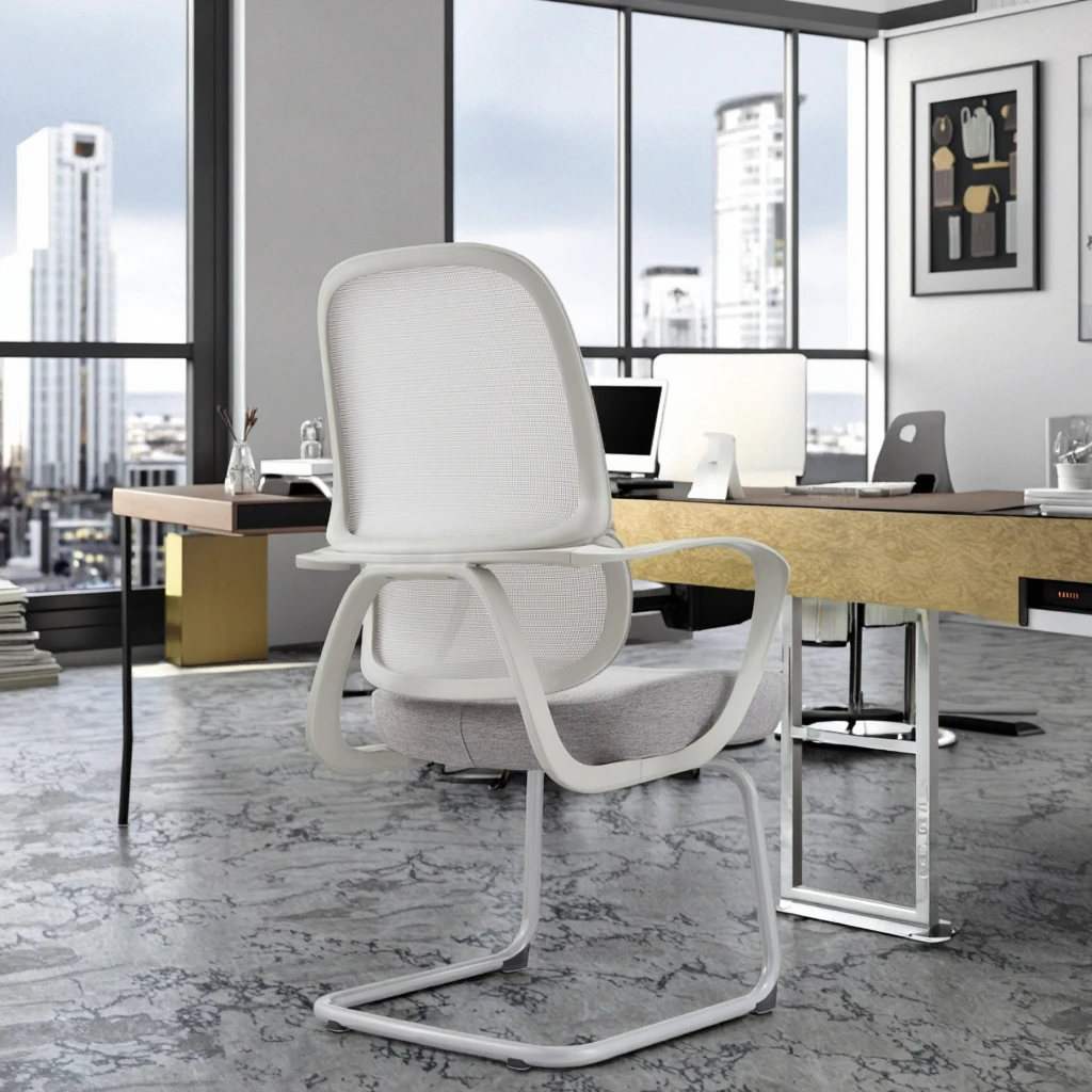 New Arrival 823C Gray PU Springframe Modern Lift Chair Industrial Steel Spring Base Curved Mesh Frame Conference Room Chair 4