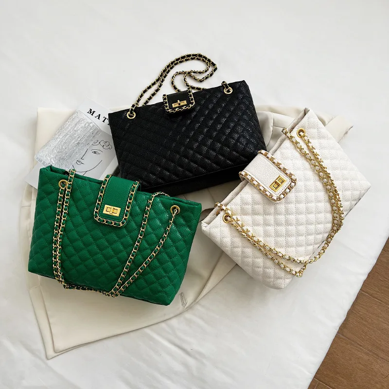 Solid Quilted Chain Satchel Bag