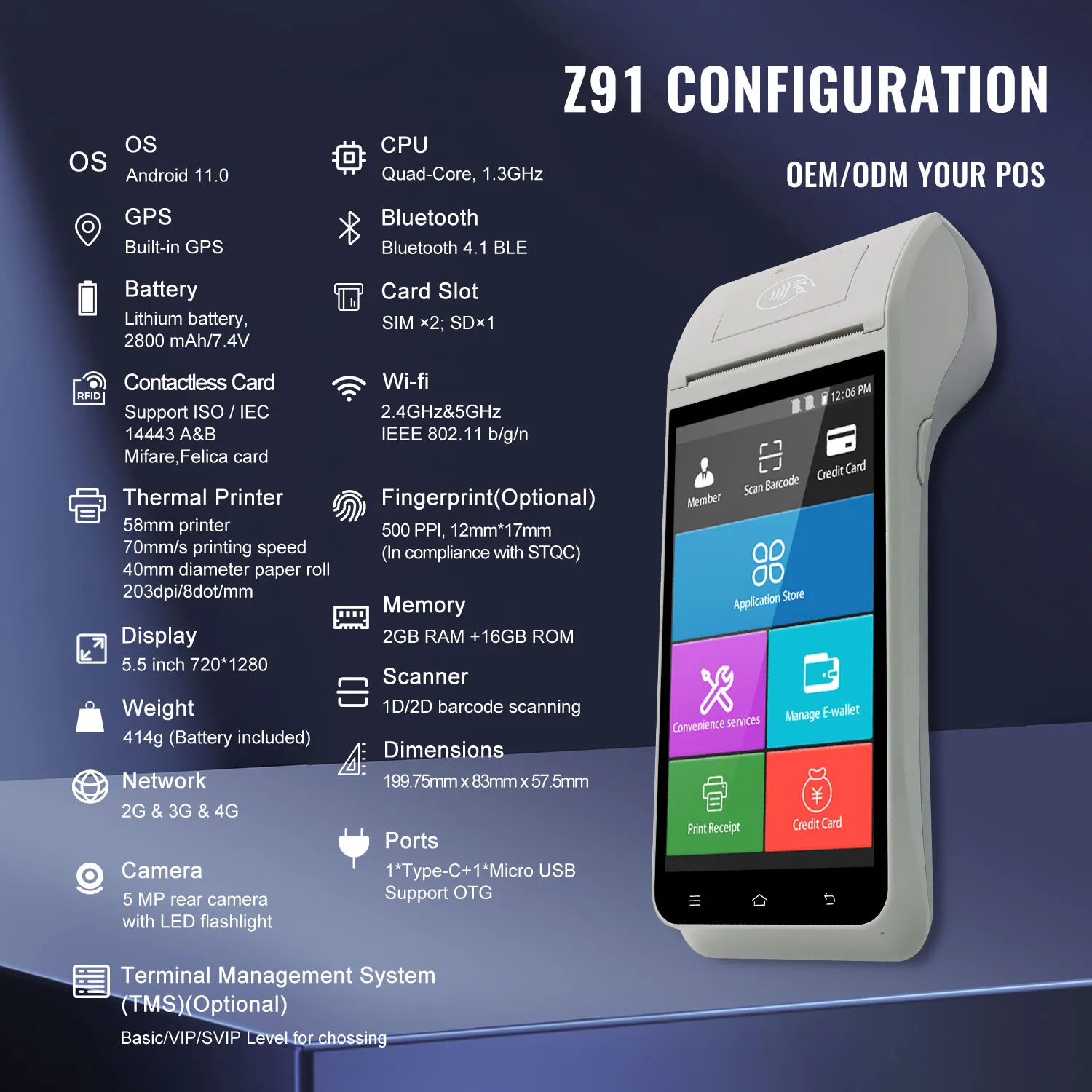 フォンフォンページ Handheld Rugged Android 13.0 POS machine with QR Code Scanner 4G
