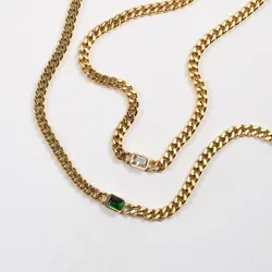 Joolim Jewelry Necklace 18K Gold Plated Emerald Ruby Rhinestone Cuban Stainless Steel Necklaces Trendy Women