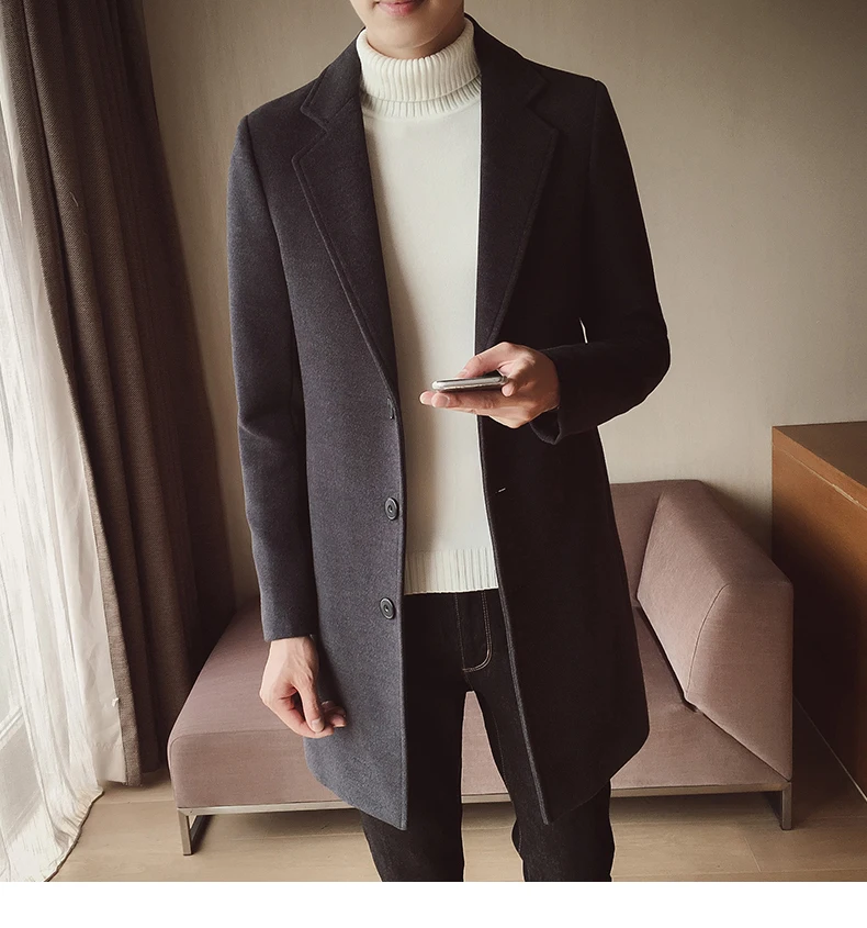 Fashion Autumn Winter Men Slim Long Jacket Solid Color Plus Size Trench Coat_voghion.com