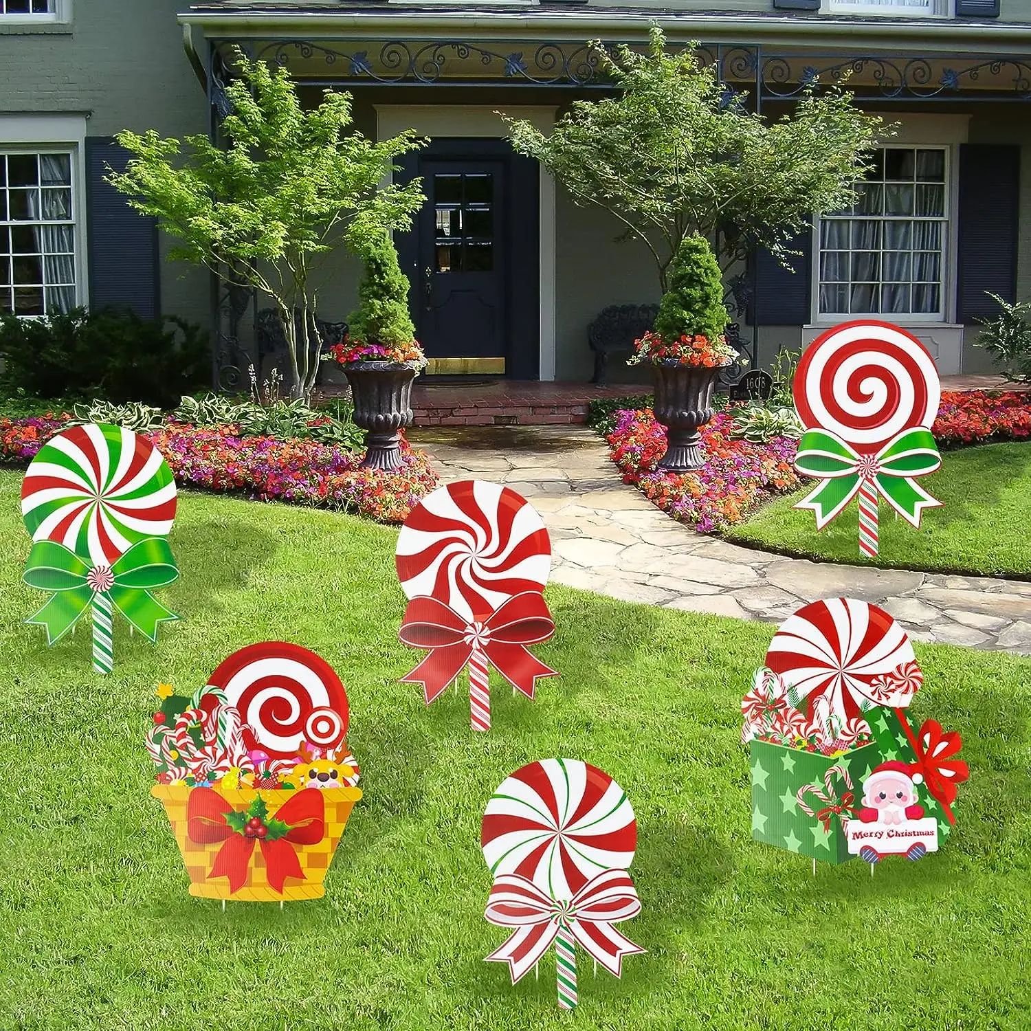 Candy Christmas Decorations Outdoor Yard Signs - 6pcs Plastic