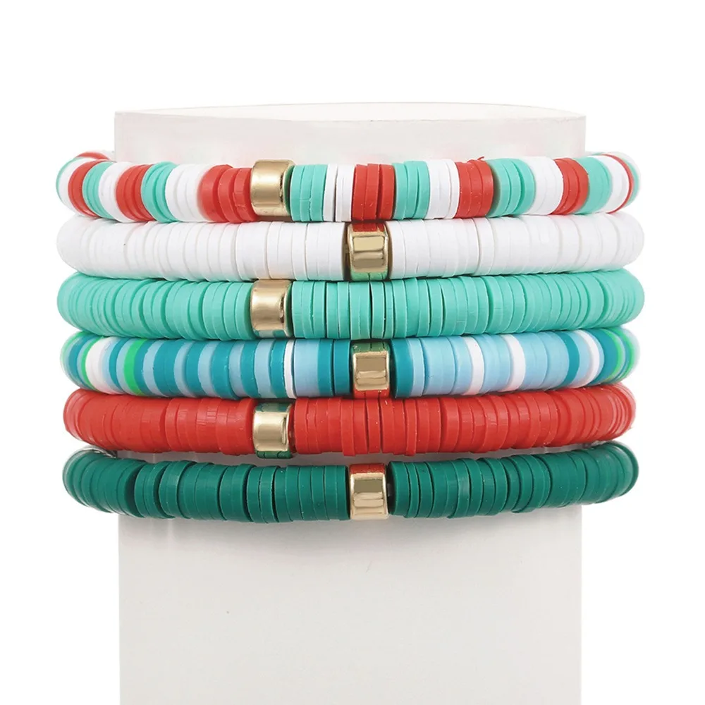 Colorful Bling Stretch Heishi Bead Bracelets – 7-Pack Bohemian Surfer Stackable Bracelets For Women & Girls