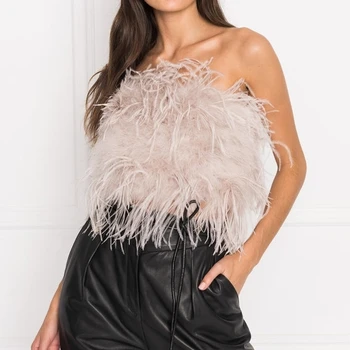 Jancoco Women's Black Feather Fur Tank Tops - Sexy & Stylish