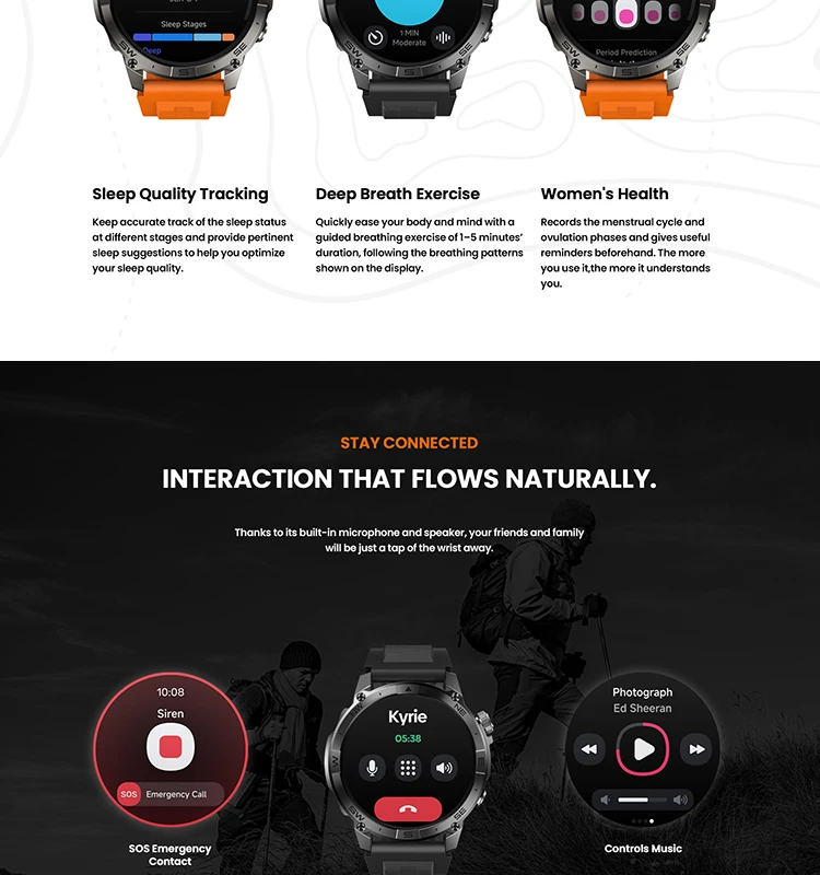 Zeblaze Stratos 2 Plus GPS Smart Watch 1.43'' AMOLED Display Compass Barometric Altimeter Bluetooth Phone Calls Smartwatch