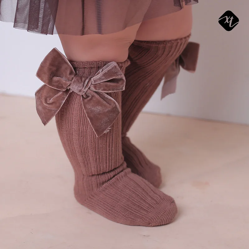 Autumn winter cute sweet bows thick knit baby girl socks knee high