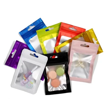 Custom Plastic Mylar Ziplock Gift Jewelry Ziplock Packing Bags with Transparent Window Reuslable Zipper Food Candy Packaging Bag