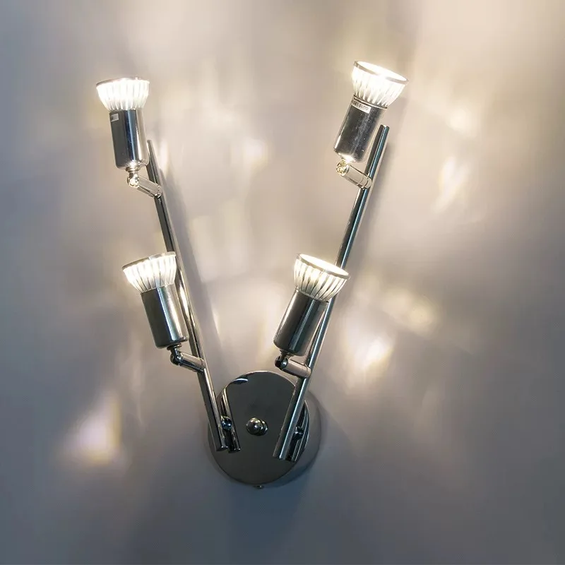 Iluminação LED premium cromada para sala de estar, trilho de 4 luzes, spots de parede multidirecionais para uso comercial._voghion.com