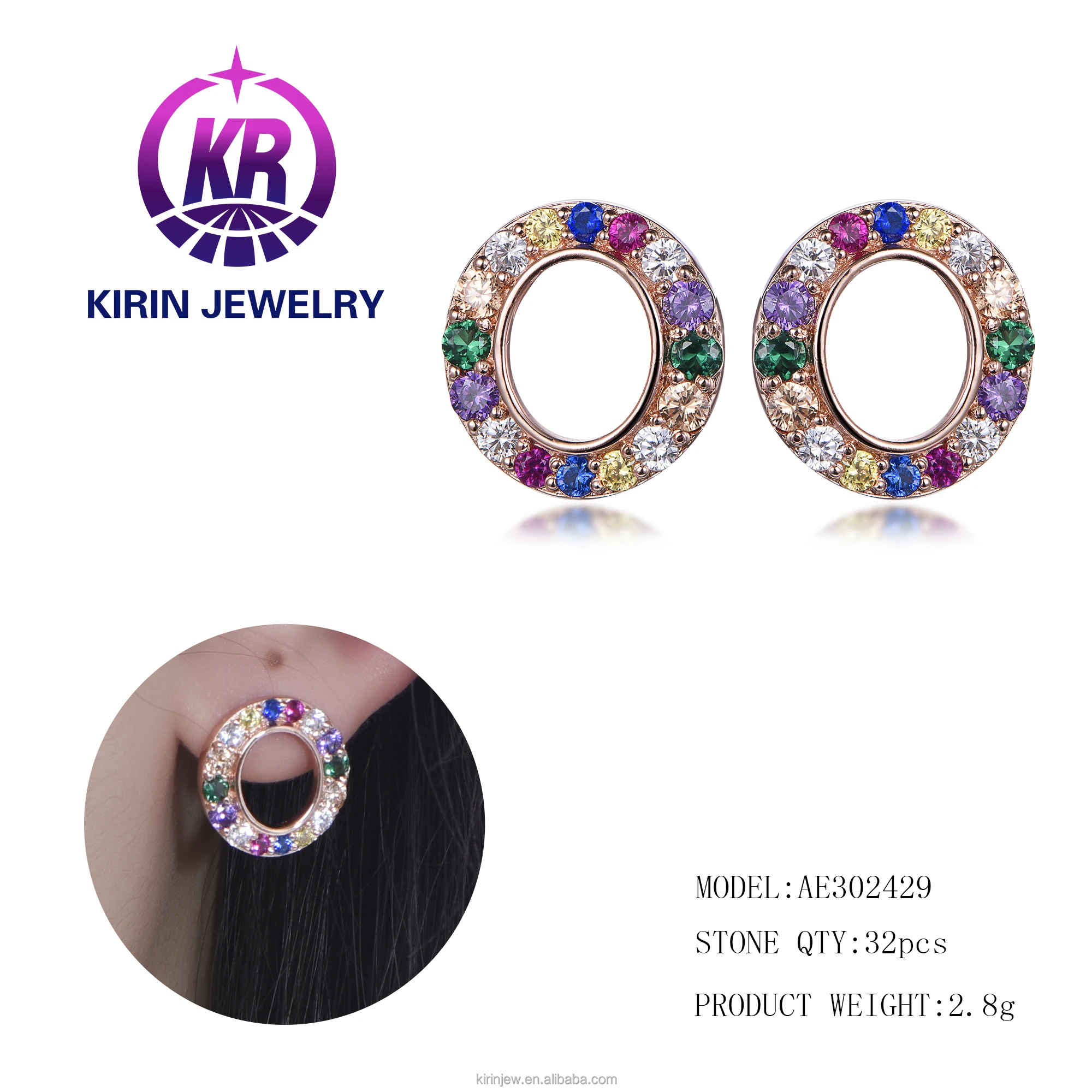 Wholesale Fashion Hoop Earrings Cheap 925 Sterling Silver Earings Set Rainbow Earrings for Women