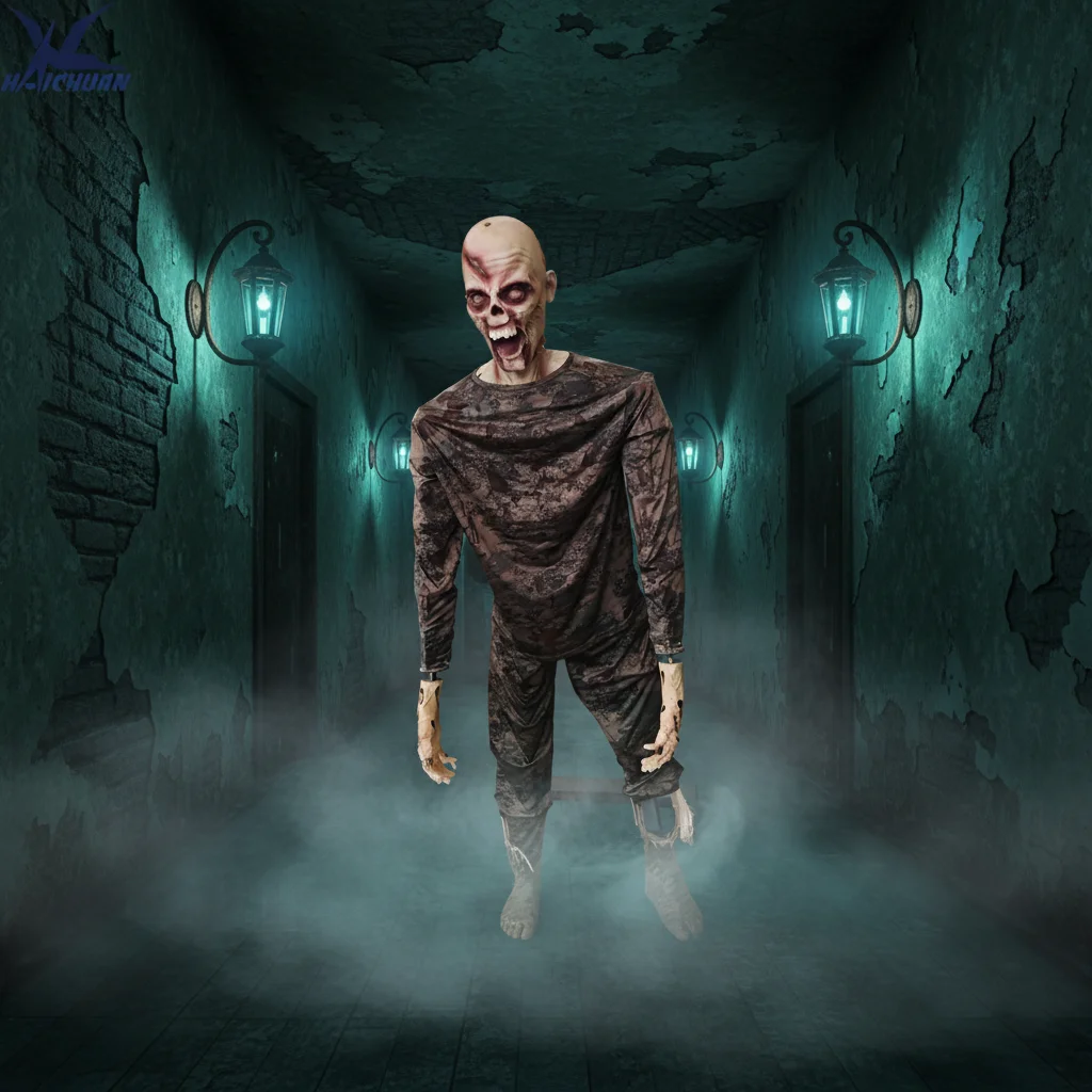 Electric Animated Bloody Zombie Model Realistic Motion Sensor Animatronic Halloween Horror House Prop for Amusement Party Events