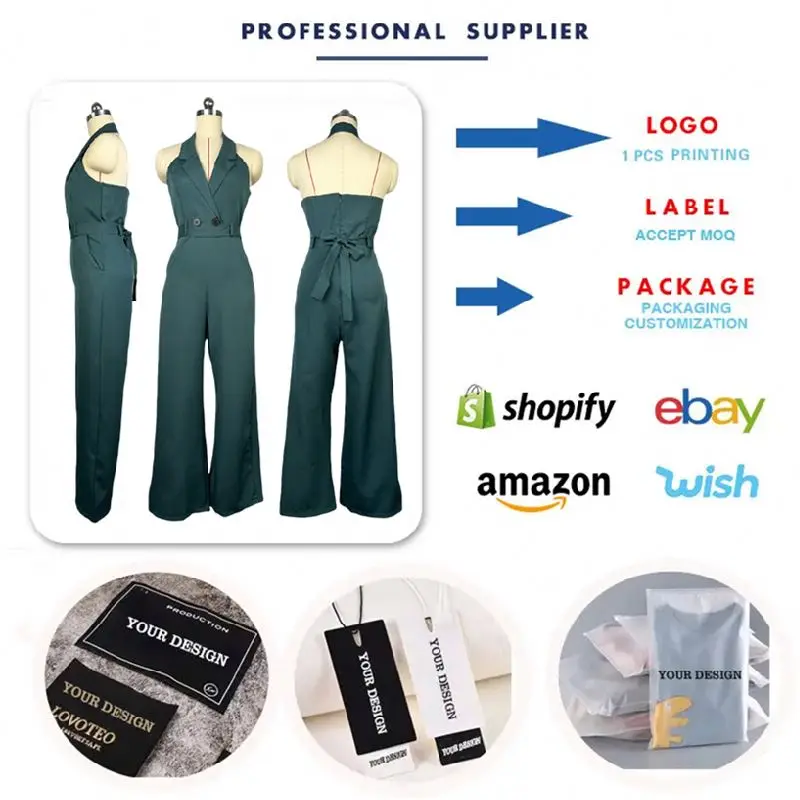 HK8001 Latest Design Summer Jumpsuit Women Halter Backless High