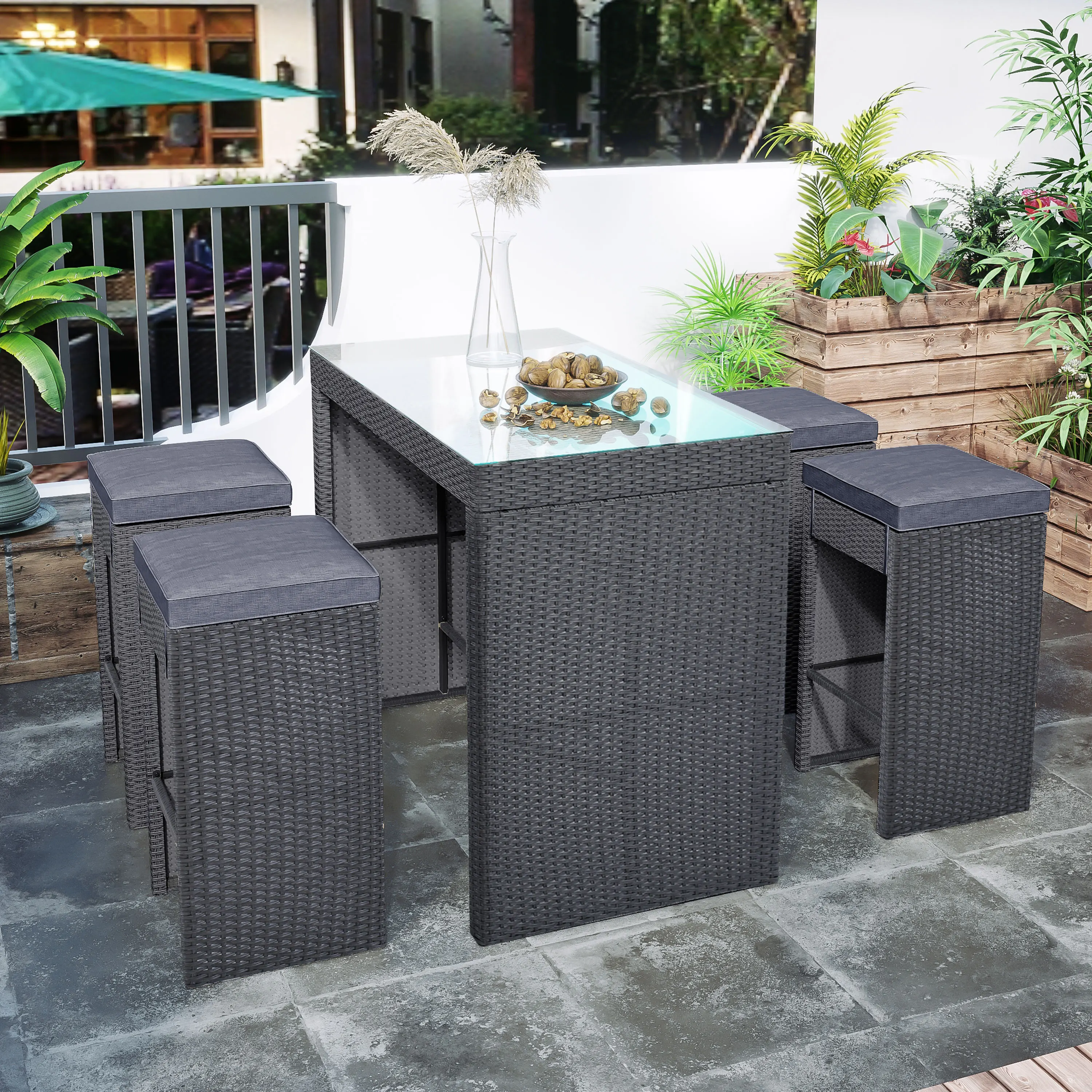 rattan cube chairs and table