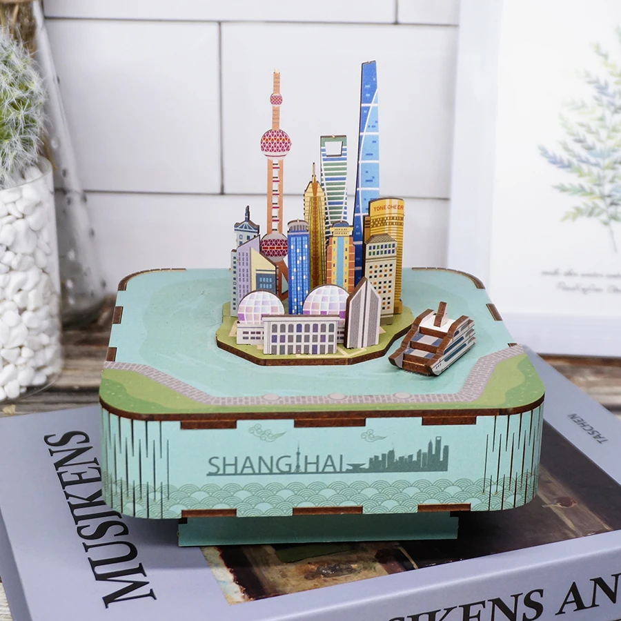 New Open Box Jigzle Old Shanghai popular 3D Wooden Music Box Puzzle