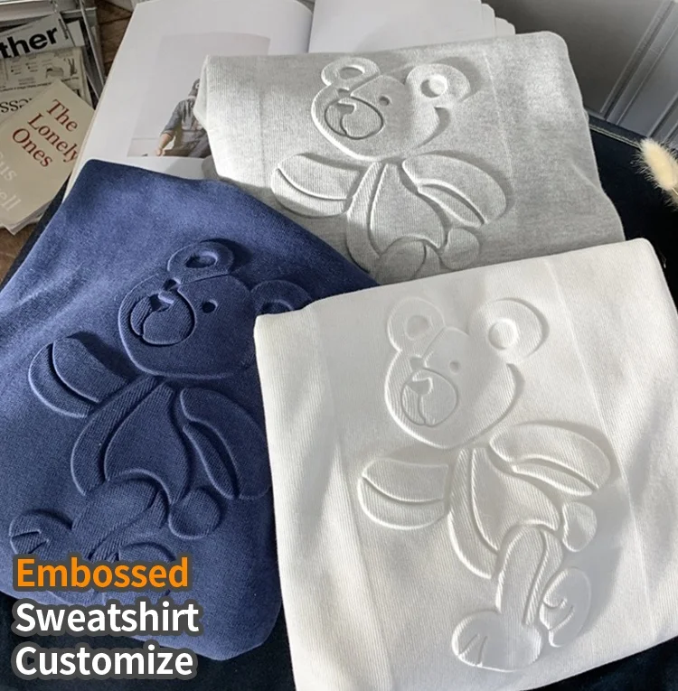 Custom Latest Designer Sweatshirt Embossed Streetwear Pullover Custom Logo 3d Premium Embossing Hoodie for Men