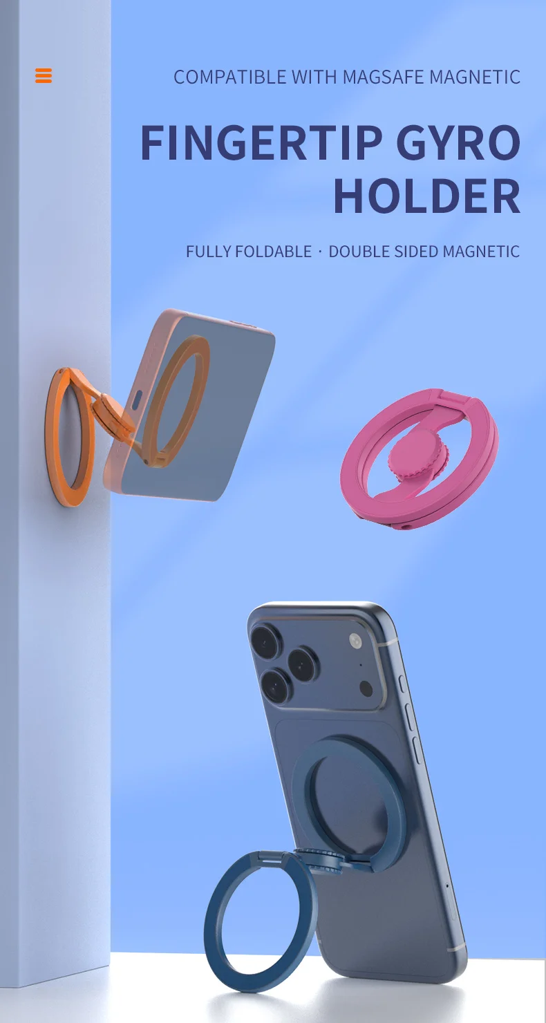 Magnetic Phone Holder Fingertip Gyroscope Design Foldable Dual Axis Stable Stand for Smartphone