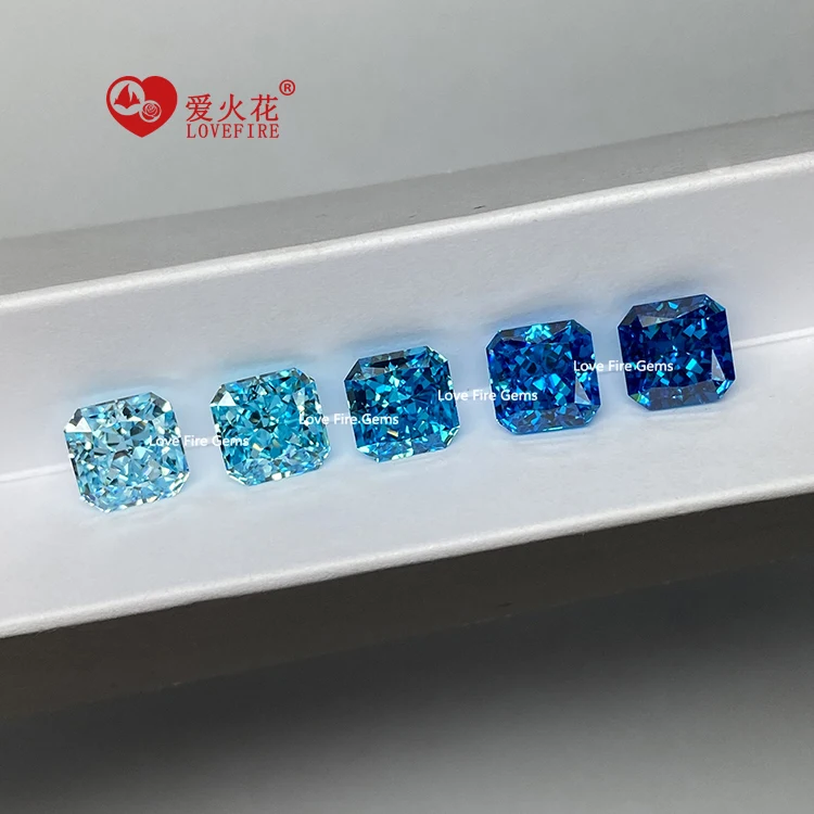 Artificial Gemstones Cz Zircon Stone 4K Ice Crushed Cut square Octagon Cut  Aquamarine Blue Color Synthetic Cubic Zirconia