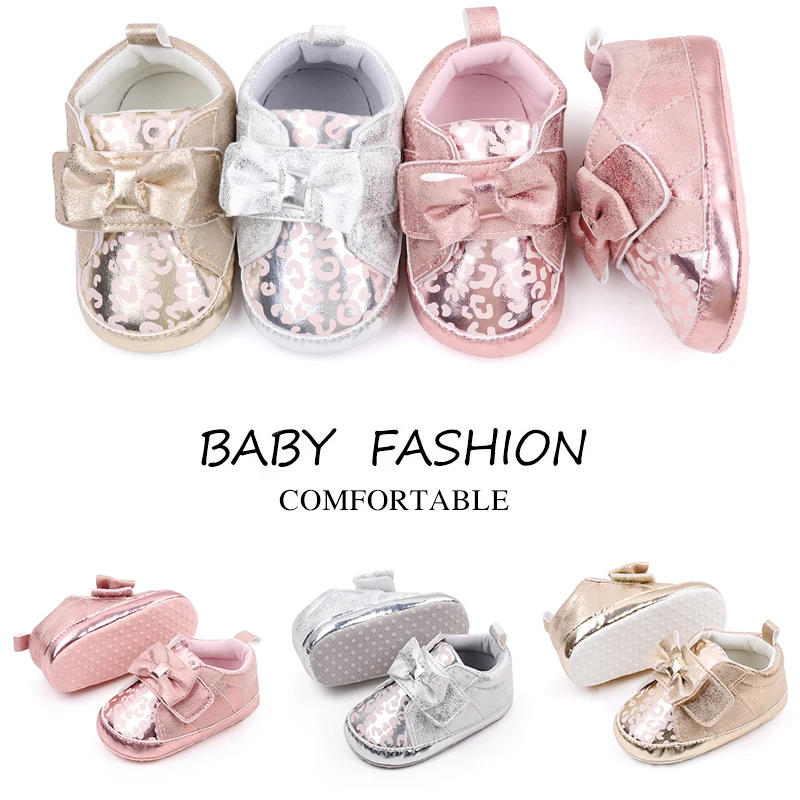 Spring and Autumn Shallow Bow Bright Surface Soft Soled Baby Walking Shoes for Girls details