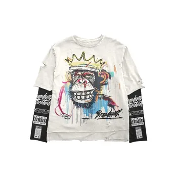Custom Long Sleeve Double Layer T-shirt Cotton Wholesale Long Sleeve t Shirt Oversize Standard Fit Custom t Shirt