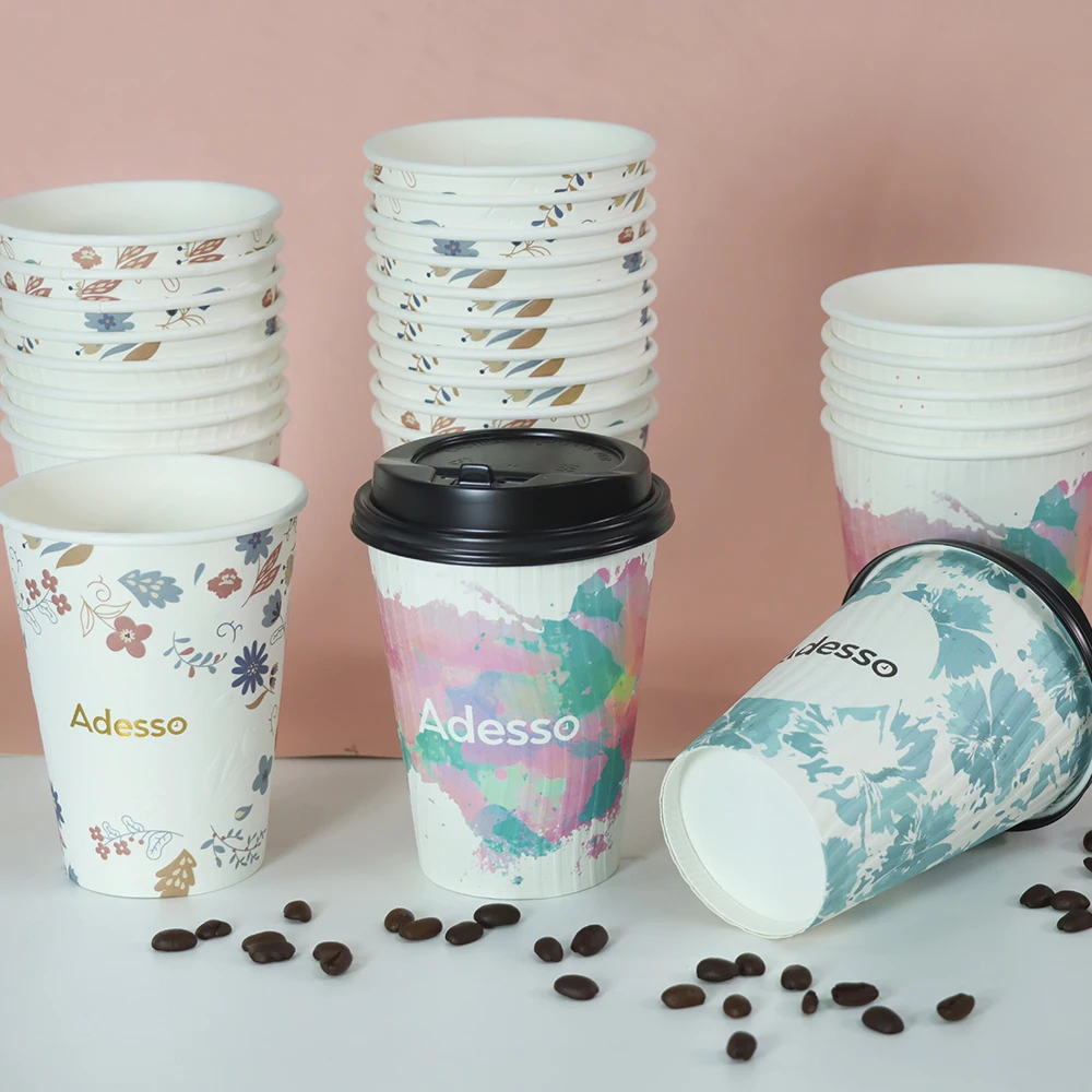 custom buy beverage packaging double wall hydraulic technology disposablehot drinks paper coffee cup with lids