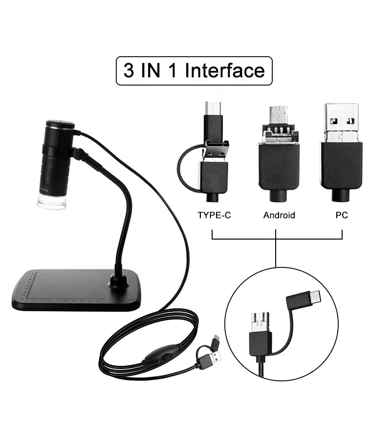New AN104 Android Microscope 1000X Magnification 8Led Light Wireed Digital Optical Microscope Camera for Smartphone Repair