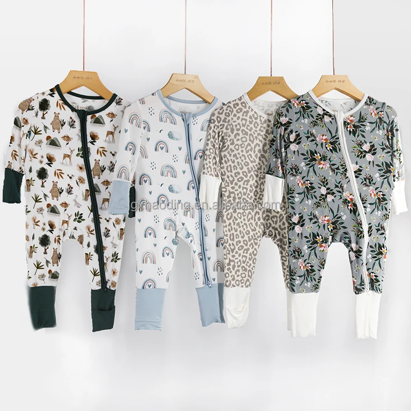 Factory Oem Fold Over Cuff Baby Pajamas Onesie Bamboo 2way Zipper