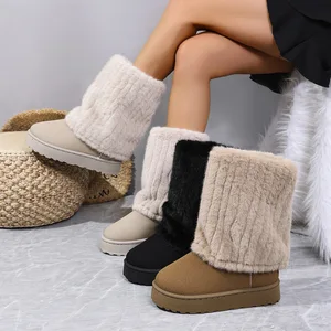 QuiteS 2026 Winter New Large Size Warm Mid-Calf Boots Thick-Soled Thick Heel Slip-On Plus Size Casual Shoes for Women