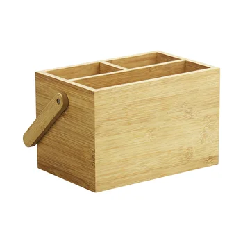 Factory Wholesale customized handmade Natural Bamboo Essential Utensil Holder Organizer Box Bamboo Picnic Basket