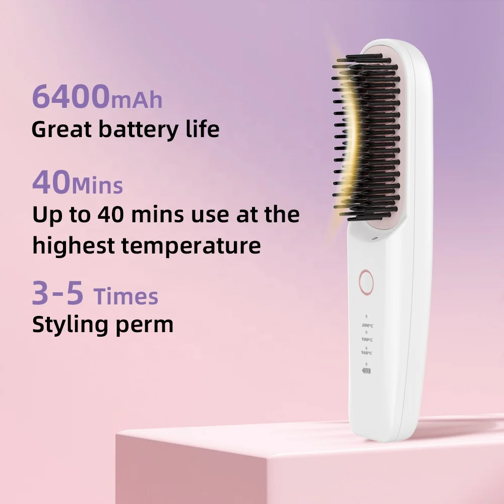 Professional MCH Rechargeable Negative Ion 6400mAh Cordless Wireless Electric Hair Brush Straightening Brush