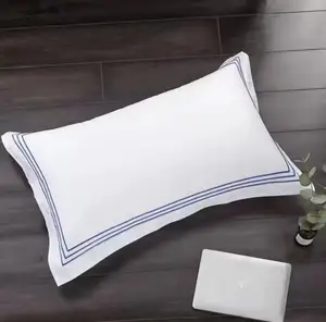 Hotel Pillowcases Pure White Solid Embroidery Eco-Friendly Washable Breathable 2PCS Commercial Use